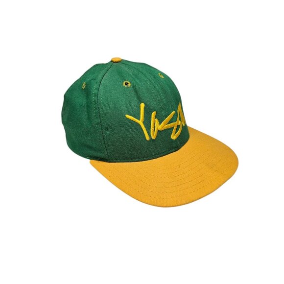 Vintage 90s Yaga Snapback Hat Cap Green Yellow Adjustable Streetwear 90s Fashion - Picture 3 of 12